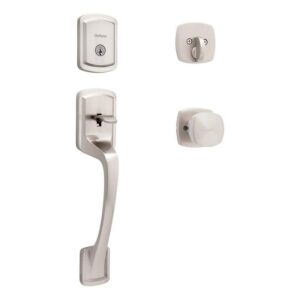 Kwikset Prague Single Cylinder Door Handleset w/Soft Modern Rose Arroyo Knob