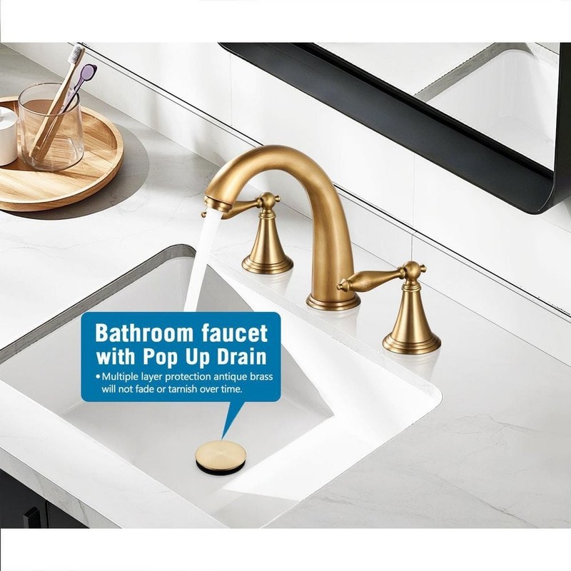 AKLFGN 8 in. Widespread Bathroom Faucet Double Handle Antique Brass 3-Hole - Image 2