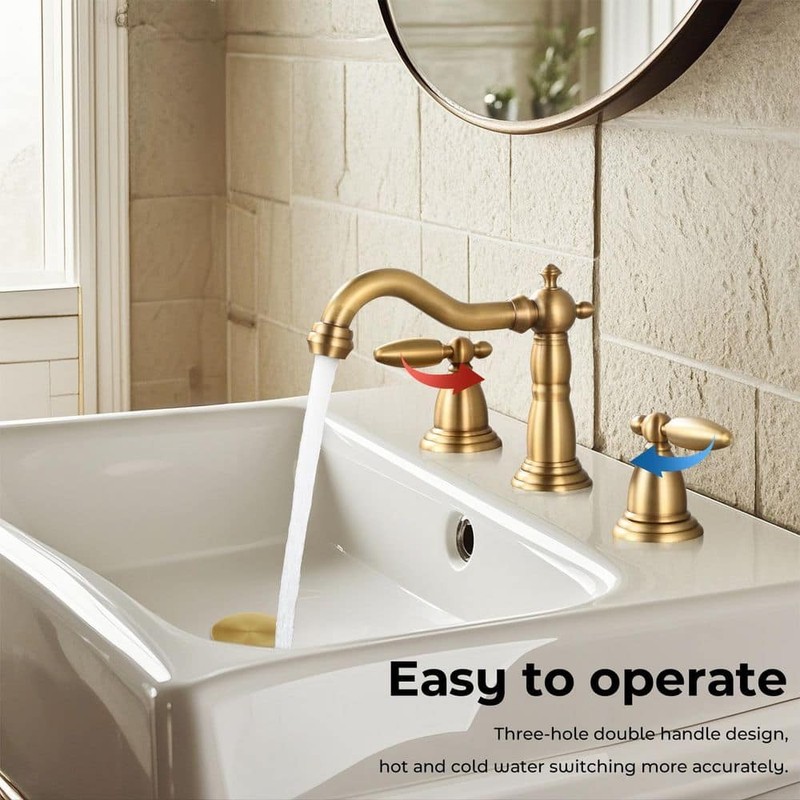 AKLFGN 8 in. Widespread Bathroom Faucet Double Handle Antique Brass 3-Hole - Image 4