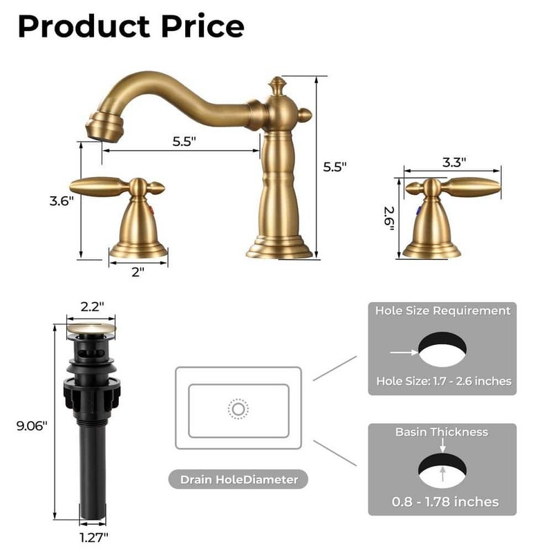 AKLFGN 8 in. Widespread Bathroom Faucet Double Handle Antique Brass 3-Hole - Image 7