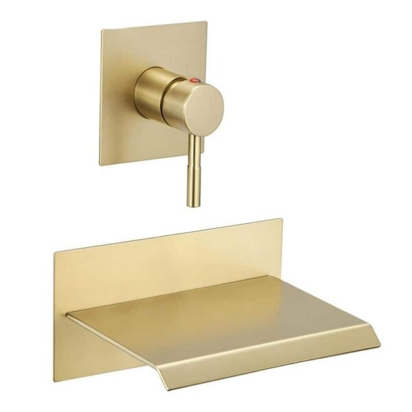BWE Widespread Waterfall Wall Mount Tub Faucet Single Handle Brushed Gold