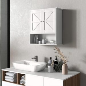 Tileon 23x24 in. Farmhouse White Surface Mount Medicine Cabinet w/ Shelf