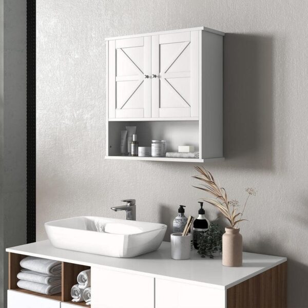 Tileon 23x24 in. Farmhouse White Surface Mount Medicine Cabinet w/ Shelf