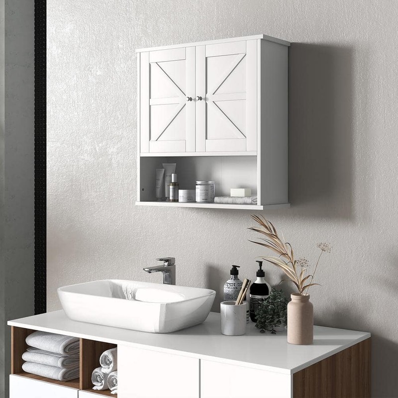 Tileon 23x24 in. Farmhouse White Surface Mount Medicine Cabinet w/ Shelf