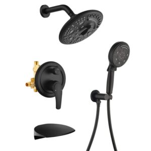 FLG 9-Spray Tub&Shower Faucet Wall Mount Single-Handle 8" Shower Head Black