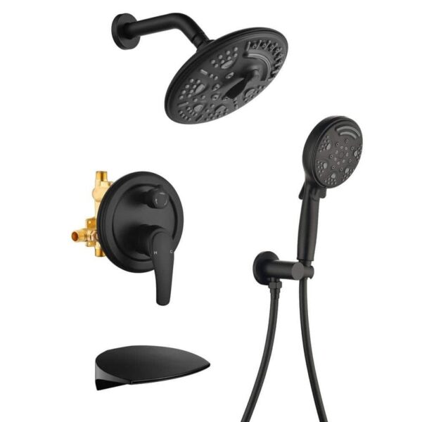 FLG 9-Spray Tub&Shower Faucet Wall Mount Single-Handle 8" Shower Head Black