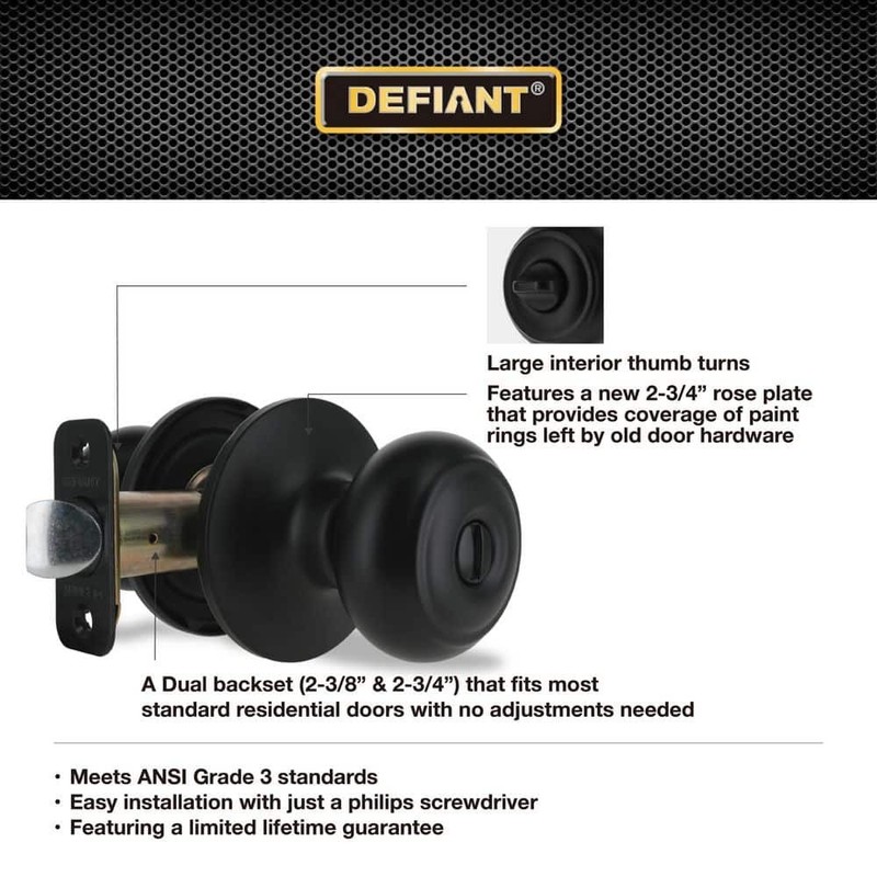Defiant Hartford Matte Black Bed/Bath Door Knob - Image 4