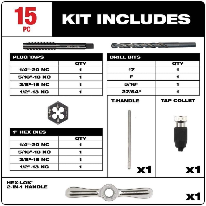 Milwaukee SAE Tap and Die Set w/Hex-LOK 2-in-1 Handle (15-Piece) - Image 3