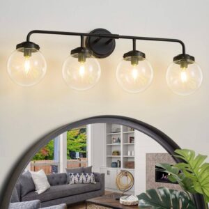 Deyidn Modern 30.7 in. 4-Light Black Bathroom Vanity Light w/ Clear Glass