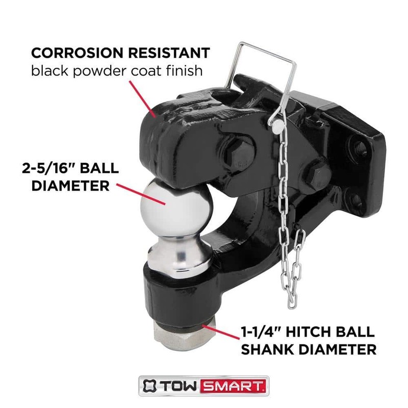 TowSmart Pintle Hook with 2-5/16 in. Hitch Ball, Bolt-on, 16,000 lb. capacity - Image 3