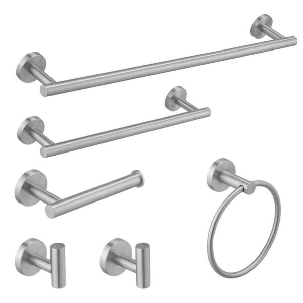 BWE 6 Piece Bath Hardware Set Towel Bar Ring Hook Toilet Paper Holder Nickel