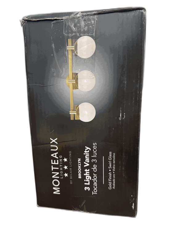 Monteaux Brooklyn 24 in Gold 3 Light Bathroom Vanity Fixture with Swirl Glass - Image 11