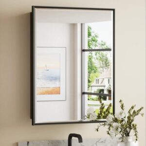 KeonJinn 21" W x 27" H Rectangular Black Beveled Surface Medicine Cabinet