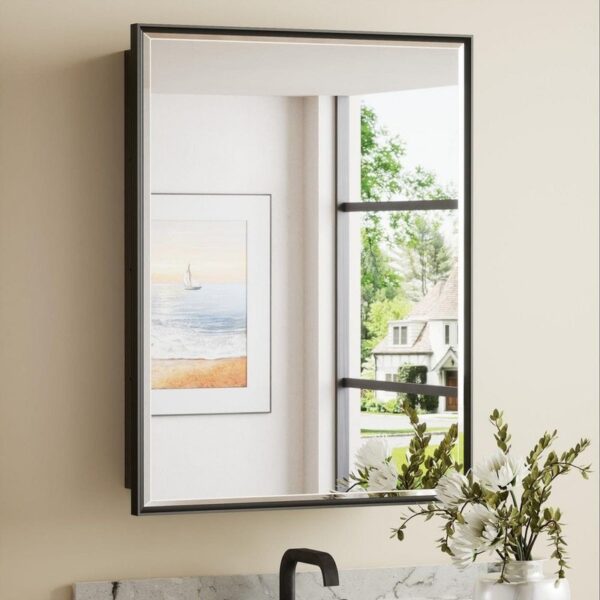 KeonJinn 21" W x 27" H Rectangular Black Beveled Surface Medicine Cabinet