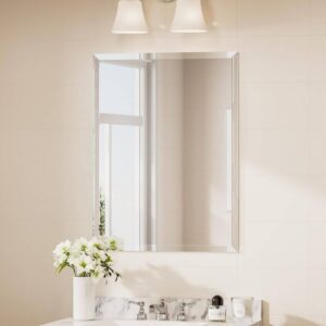 KeonJinn 24" W x 32" H Rectangular Beveled Frameless Wall Mount Bathroom Vanity