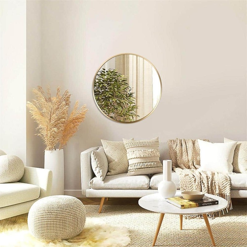 GQB 16 in. W x 16 in. H Round Wall Mounted Brushed Framed Bathroom Vanity Mirror - Image 2