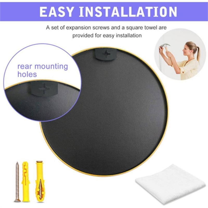 GQB 16 in. W x 16 in. H Round Wall Mounted Brushed Framed Bathroom Vanity Mirror - Image 3
