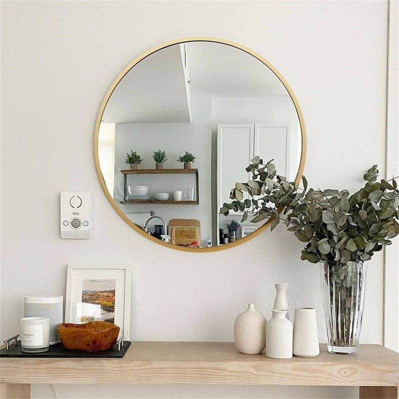 GQB 16 in. W x 16 in. H Round Wall Mounted Brushed Framed Bathroom Vanity Mirror - Image 8