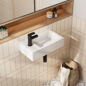 HOROW Left Hand White Ceramic Wall-Mounted Rectangle Vessel Sink Porcelain