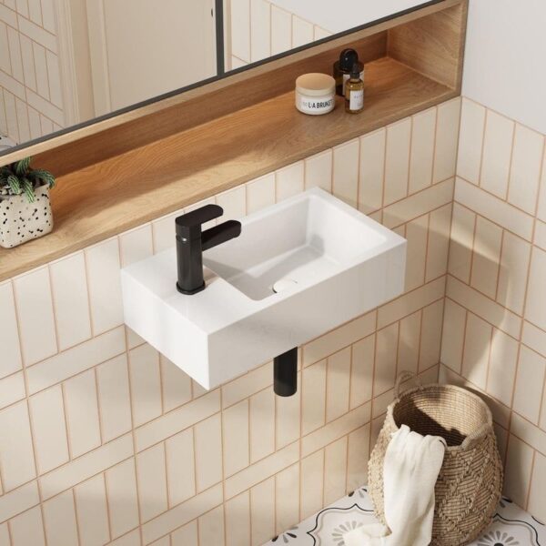 HOROW Left Hand White Ceramic Wall-Mounted Rectangle Vessel Sink Porcelain