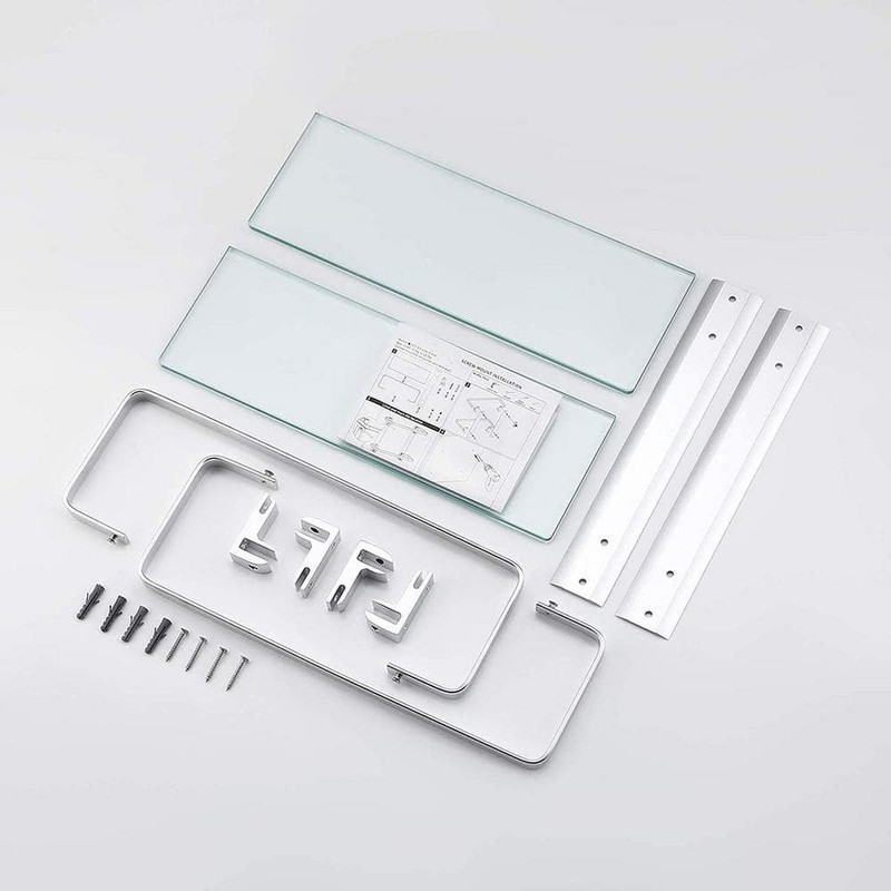 ACEHOOM 14" W x 5" D x 12" H Wall Mount 2-Tier Bathroom Glass Floating Shelf - Image 3