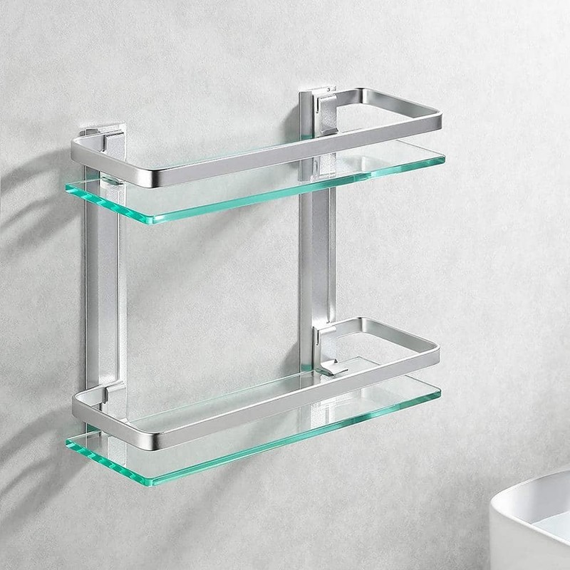 ACEHOOM 14" W x 5" D x 12" H Wall Mount 2-Tier Bathroom Glass Floating Shelf - Image 6