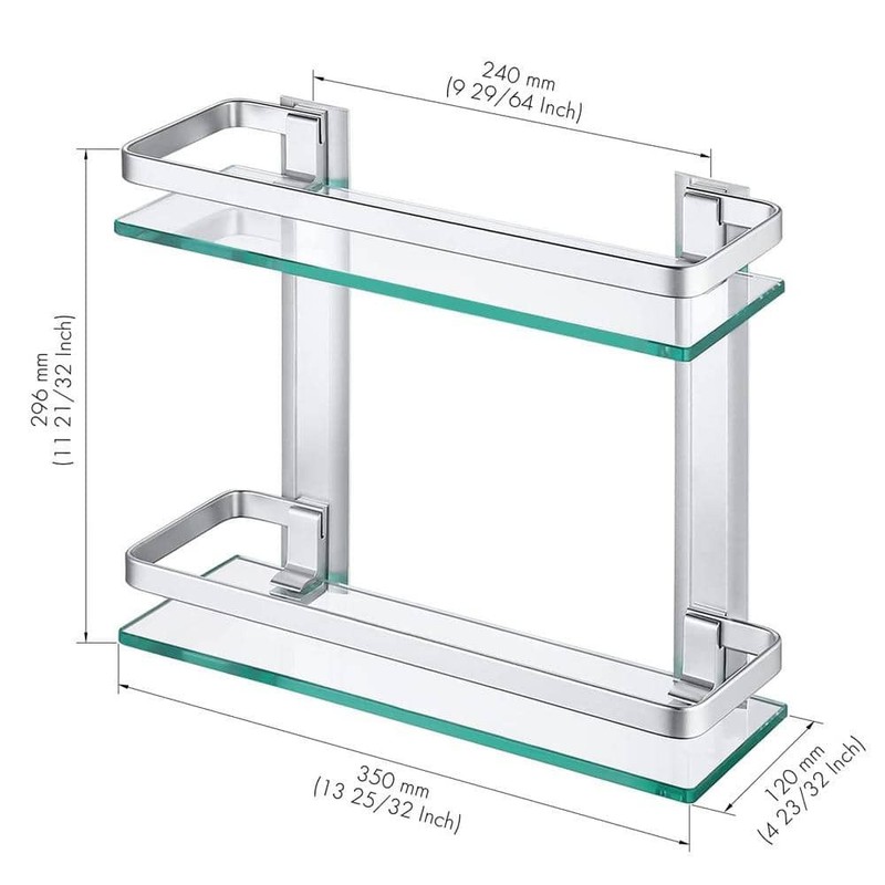 ACEHOOM 14" W x 5" D x 12" H Wall Mount 2-Tier Bathroom Glass Floating Shelf - Image 7