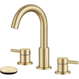 AKLFGN 8" Widespread 2-Handle Low Arc Bathroom Faucet w/Pop drain Brushed Gold
