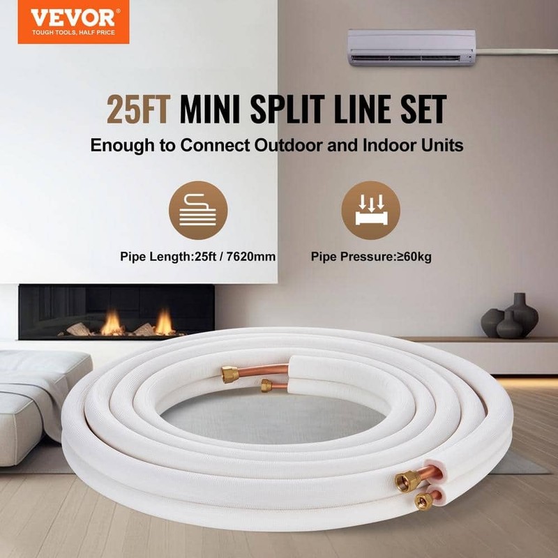 VEVOR 25 ft. Mini Split Line Set 3/8 in. and 5/8 in. O.D Copper Pipes Tubing - Image 2