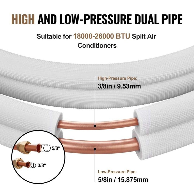 VEVOR 25 ft. Mini Split Line Set 3/8 in. and 5/8 in. O.D Copper Pipes Tubing - Image 3