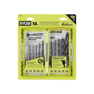 RYOBI Black Oxide Hex Shank Twist Drill Bit Set (15-Piece)