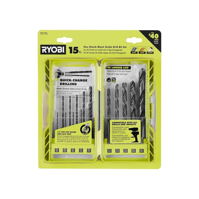 RYOBI Black Oxide Hex Shank Twist Drill Bit Set (15-Piece)