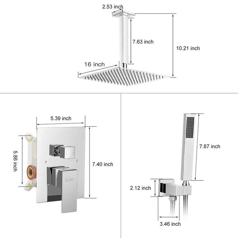 BWE Single-Handle 2-Spray Square High Pressure Shower Faucet - Image 13