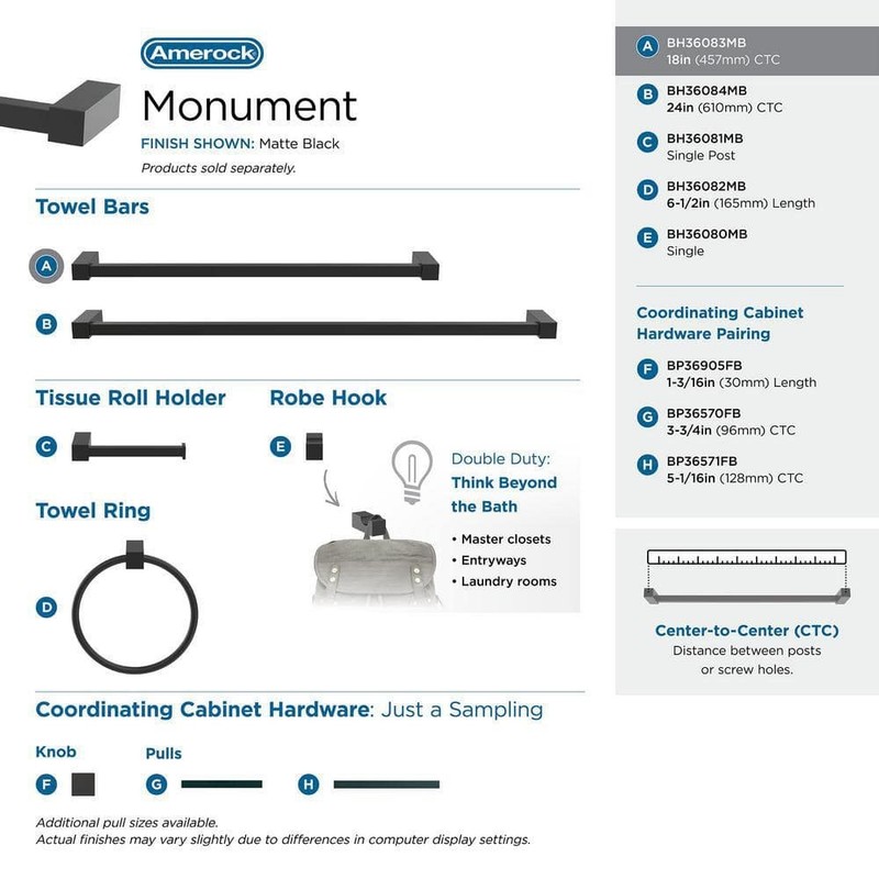 Amerock Monument 18 in. (457 mm) L Towel Bar in Matte Black - Image 4