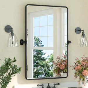 KeonJinn 24" W x 36" H Black Mirrors Framed Tilt Mirrors for Bathroom Wall Pivot
