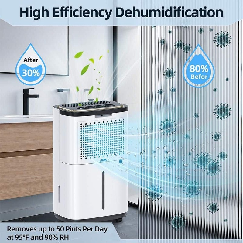 Edendirect 50 pt. 4500 sq.ft. Portable Dehumidifier White, w/Bucket, Drain Hose - Image 2