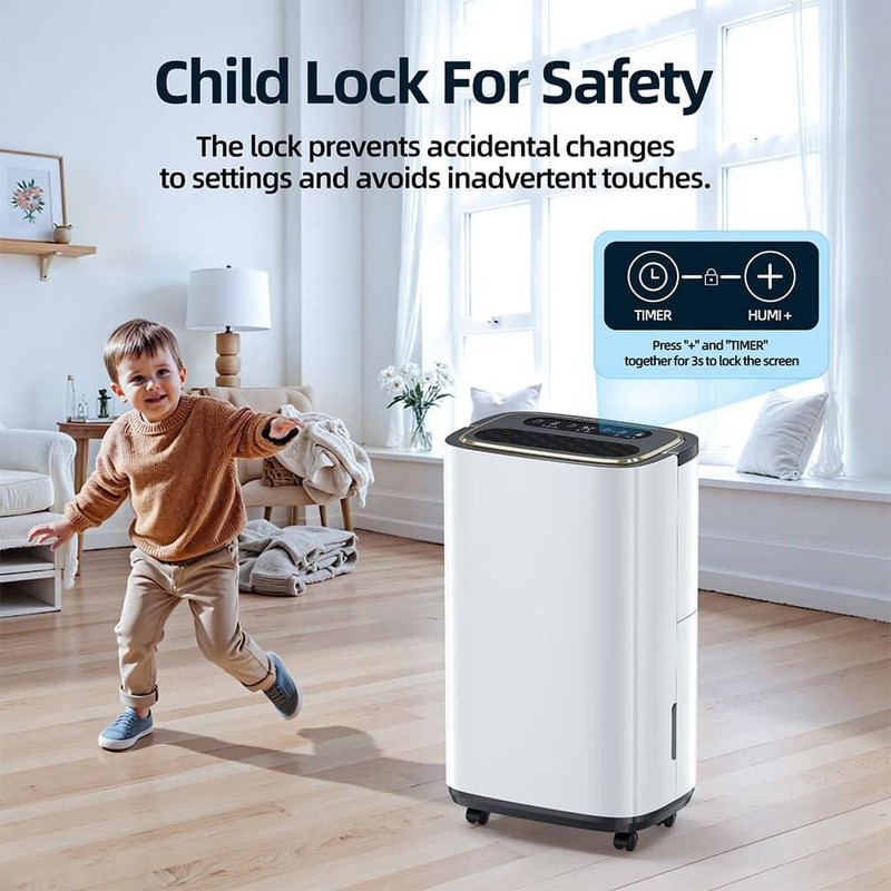 Edendirect 50 pt. 4500 sq.ft. Portable Dehumidifier White, w/Bucket, Drain Hose - Image 3