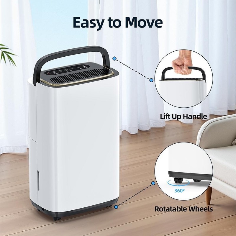 Edendirect 50 pt. 4500 sq.ft. Portable Dehumidifier White, w/Bucket, Drain Hose - Image 4