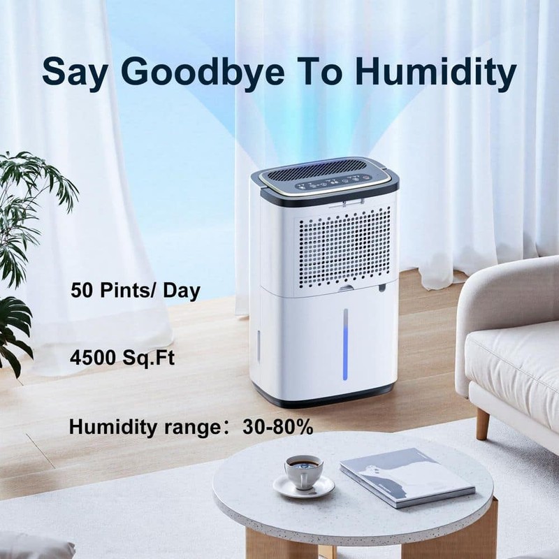 Edendirect 50 pt. 4500 sq.ft. Portable Dehumidifier White, w/Bucket, Drain Hose - Image 8