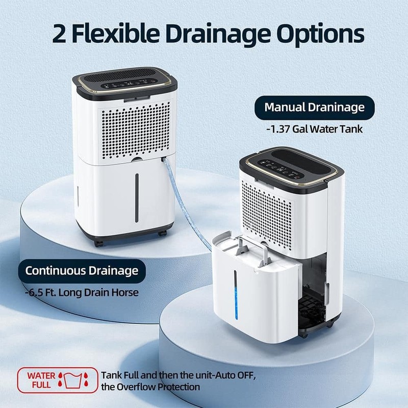 Edendirect 50 pt. 4500 sq.ft. Portable Dehumidifier White, w/Bucket, Drain Hose - Image 9