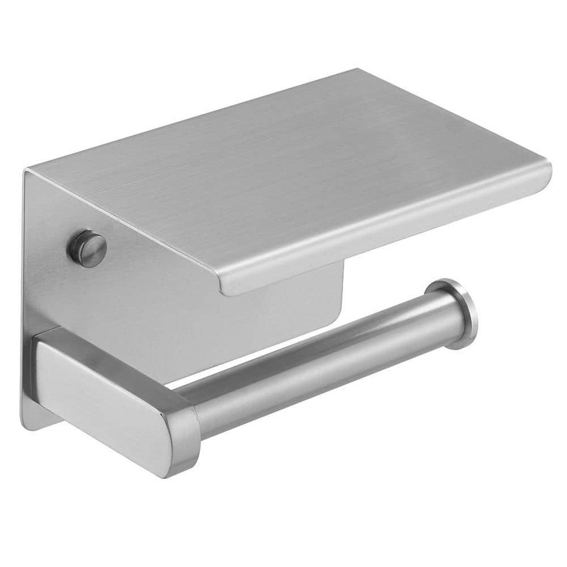 BWE Wall Mount Toilet Paper Holder with Stainless Steel Storage Shelf Anti-Rust