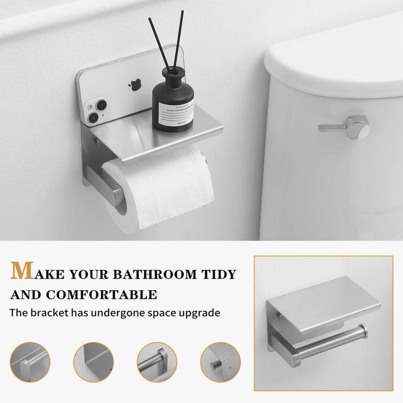 BWE Wall Mount Toilet Paper Holder with Stainless Steel Storage Shelf Anti-Rust - Image 4