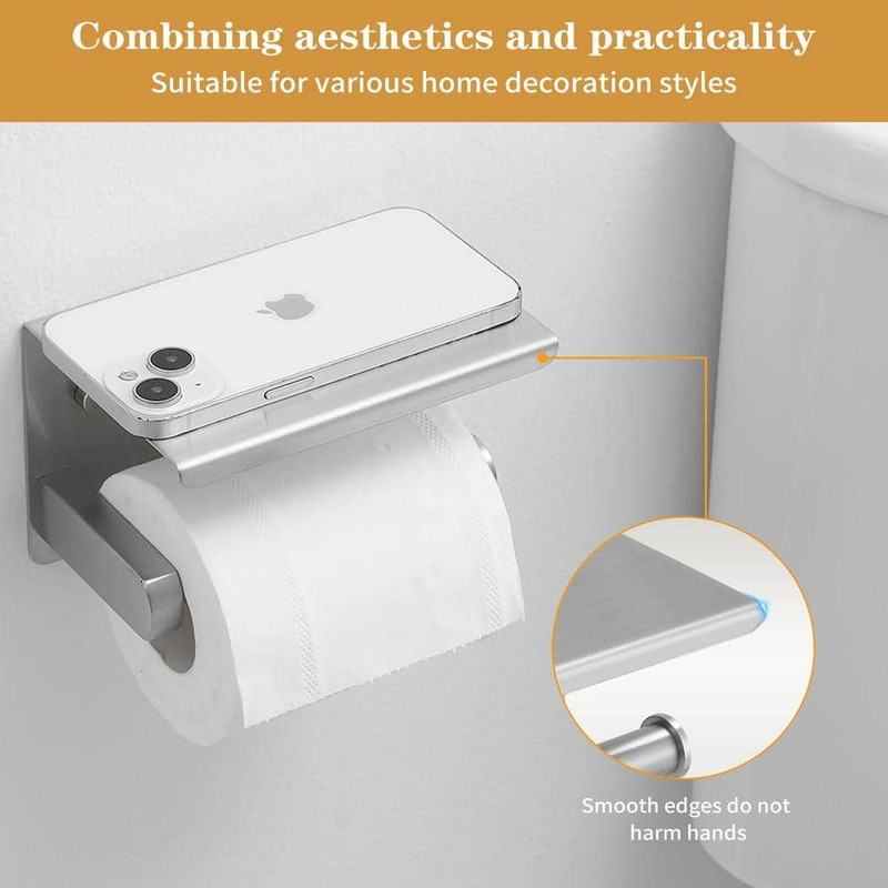 BWE Wall Mount Toilet Paper Holder with Stainless Steel Storage Shelf Anti-Rust - Image 5