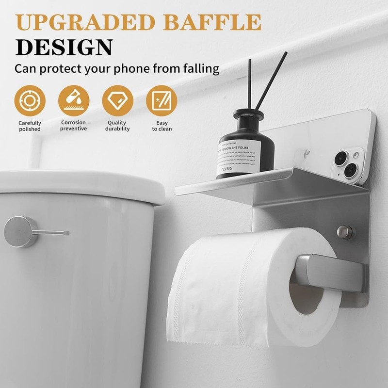 BWE Wall Mount Toilet Paper Holder with Stainless Steel Storage Shelf Anti-Rust - Image 6