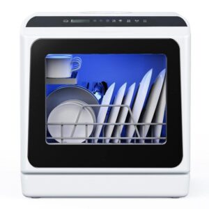 SIMZLIFE 17 in Portable Countertop Dishwasher White 4 Place Settings 6 Cycles
