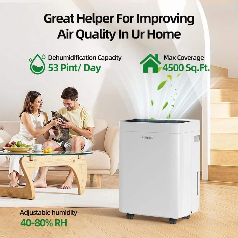 Edendirect 53 pt. 4,500 sq. ft. Dehumidifier with Drain Hose, Bucket in. White - Image 3