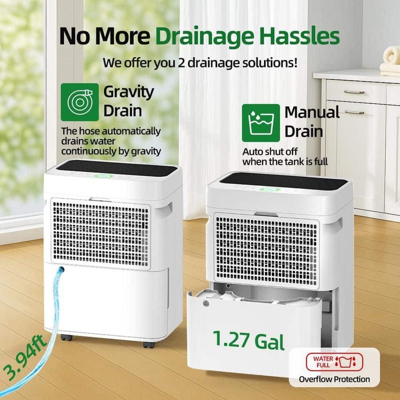 Edendirect 53 pt. 4,500 sq. ft. Dehumidifier with Drain Hose, Bucket in. White - Image 4