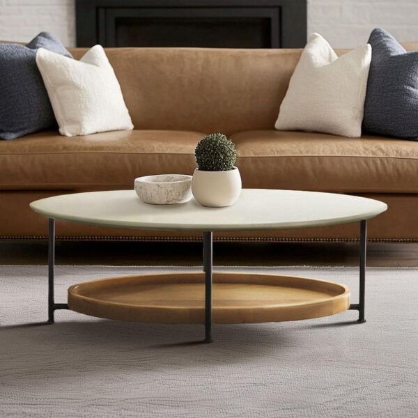 Madison Park Beauchamp 48 in. White/Natural Oval MDF Coffee Table