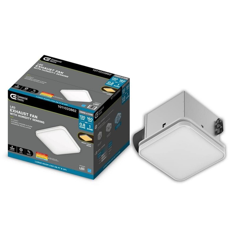 Commercial Electric 130/160 CFM Square Bathroom Exhaust Fan LED Night Light - Image 9
