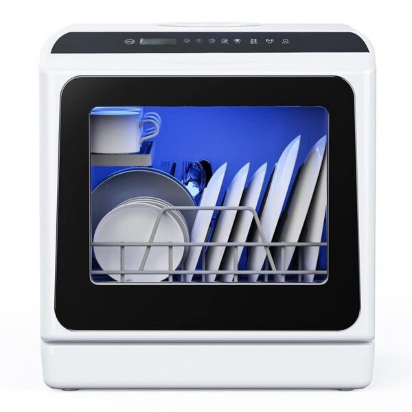SIMZLIFE 17 in Portable Countertop Dishwasher White 4 Place Settings 6 Cycles